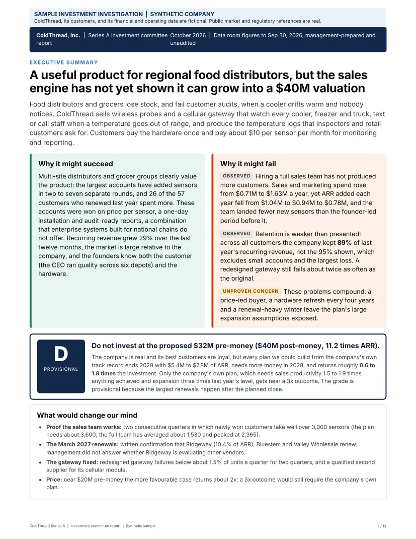 Cover of synthetic ColdThread investment committee report